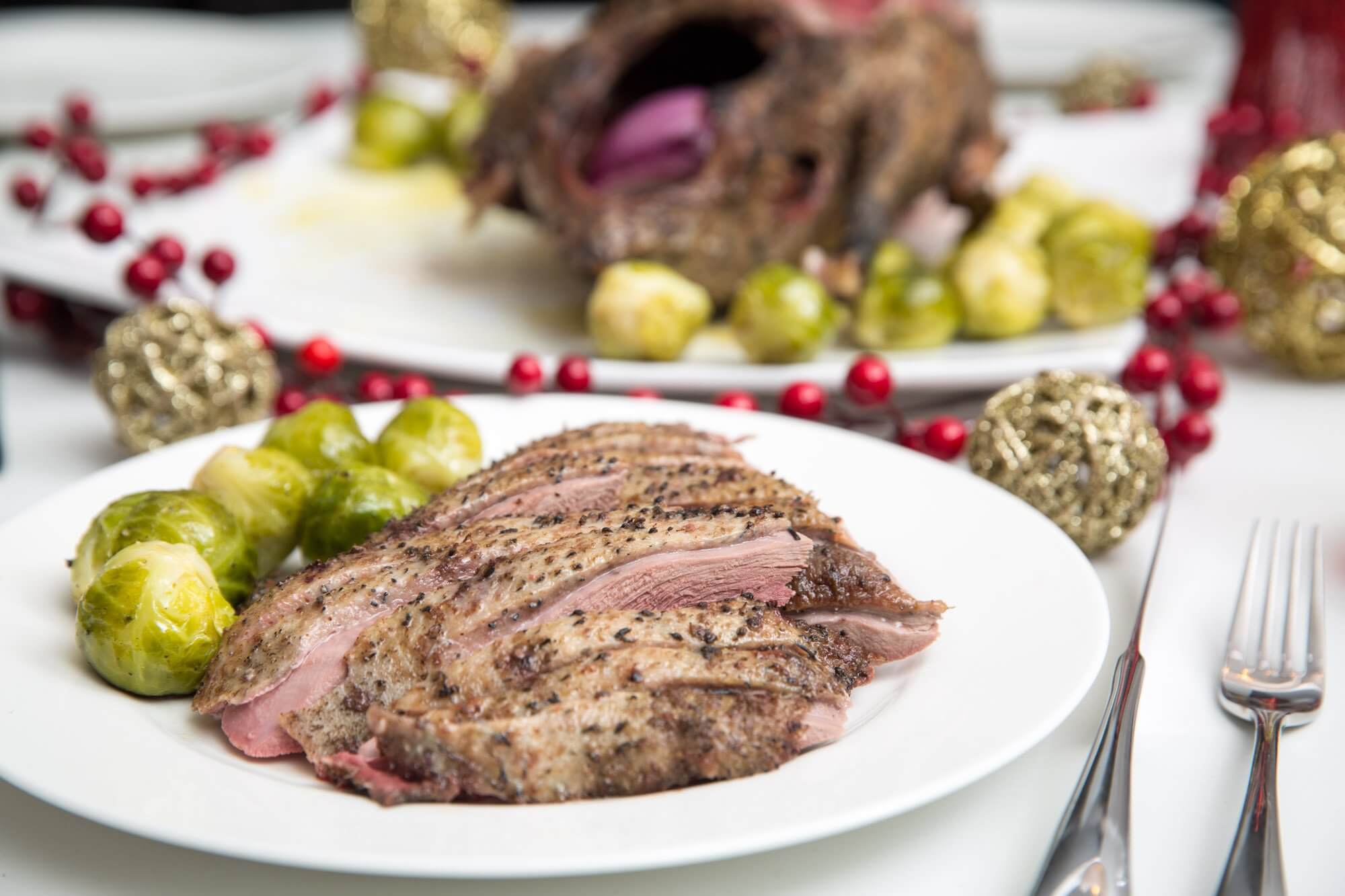 Roast Canada Goose with brussels sprouts