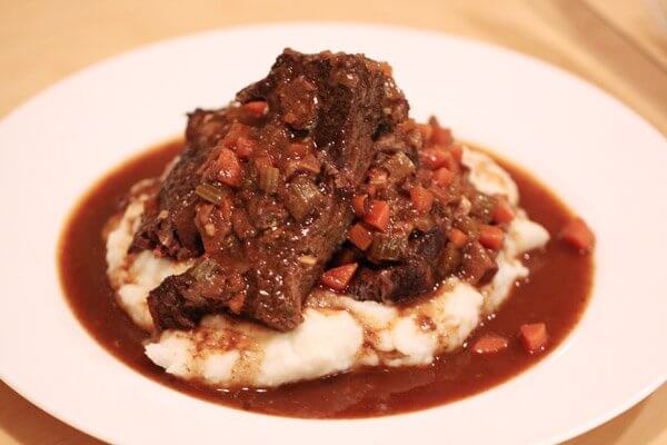 Hunter's style braised short ribs on mashed potatoes
