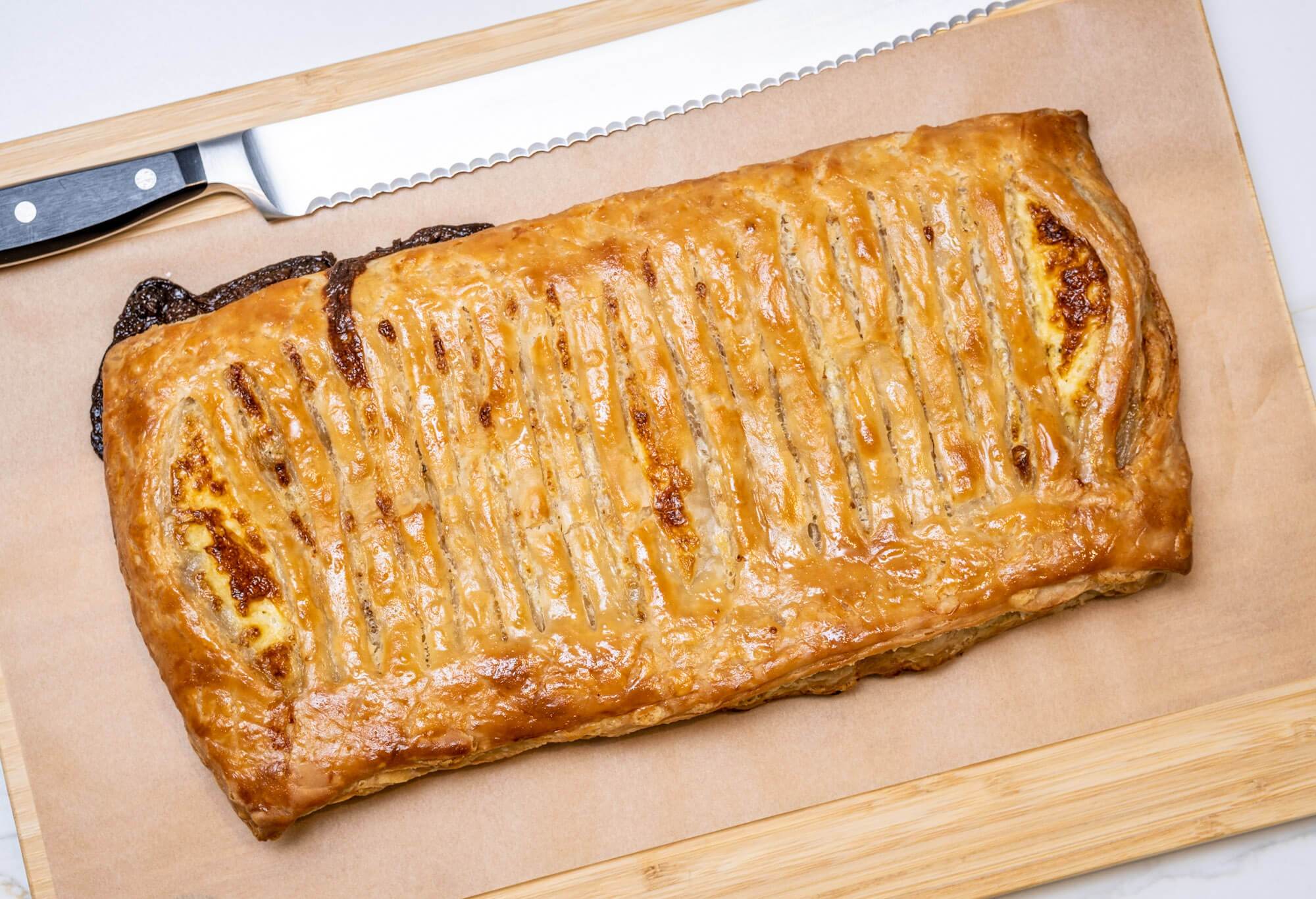 Jalousie au fromage, a savoury blue cheese tart using puff pastry
