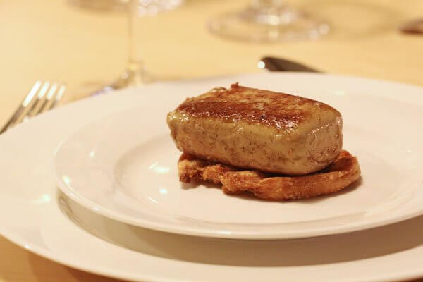 Seared foie gras on toasted baguette